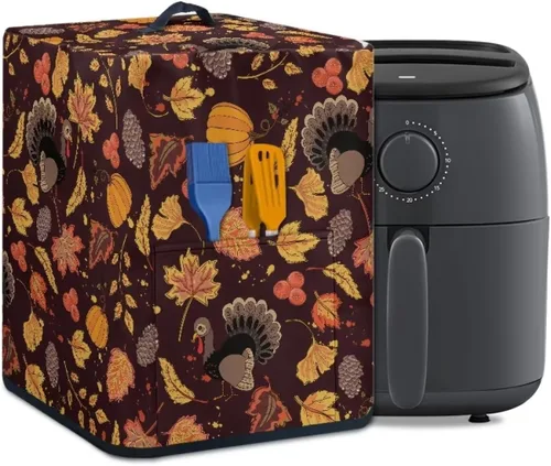 Vista 17 de Gomyblomy Funda para electrodomésticos pequeños con diseño de murciélagos, protector de freidora de aire lavable con tema de Halloween, protector