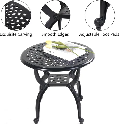 Vista 5 de Mandolin Mesa auxiliar de patio al aire libre, resistente al óxido, de aluminio fundido, mesa auxiliar resistente a la intemperie, mesa de café
