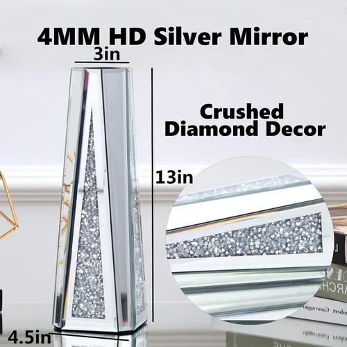 Vista 6 de SHYFOY Jarrón de cristal con espejo de diamante triturado, 13 pulgadas