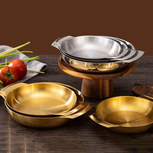 Vista 9 de Luxshiny Sartén de uso diario con asas, olla de acero inoxidable coreano Ramen olla de inducción para el hogar y al aire libre