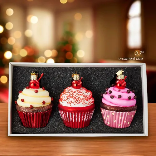 Vista 8 de Kurt Adler - Juego de adornos de 3.65 pulgadas para cupcakes de cristal de 3.65 pulgadas