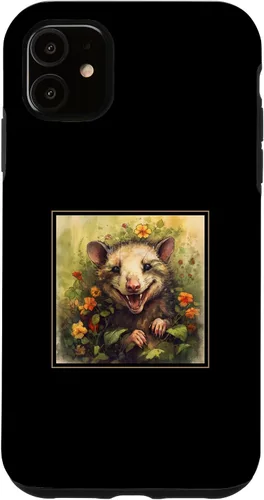 Vista 5 de iPhone 14 Zarigüeya Jardín Flores Pintura Mascota Mamá Papá Caso