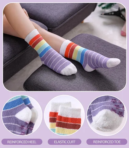Vista 2 de MQELONG Calcetines peludos antideslizantes para niñas con agarres, calcetines acogedores y esponjosos para invierno, cálidos, calcetines de regalo