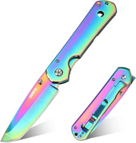 Vista 13 de Dispatch Iris Navaja de bolsillo plateada de 3.9 pulgadas para hombres, cuchillo plegable EDC para camping, supervivencia, senderismo al aire