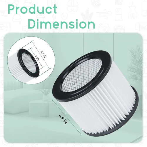 Vista 4 de Filtro de repuesto HEPA 90398 – Paquete de 2 filtros de vacío de cartucho pequeño apto para aspiradora Shop-Vac 90398/118692, 9039800, 903-98