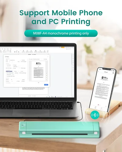 Vista 4 de Phomemo M08F - Impresora térmica portátil y funda, impresoras térmicas inalámbricas sin tinta Bluetooth para viajes y oficina, compatible
