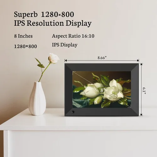 Vista 3 de BSIMB - Portarretratos digital de 8 pulgadas con pantalla táctil, portarretratos electrónico mediante Wi-Fi con pantalla HD de 1280 x 800, álbum