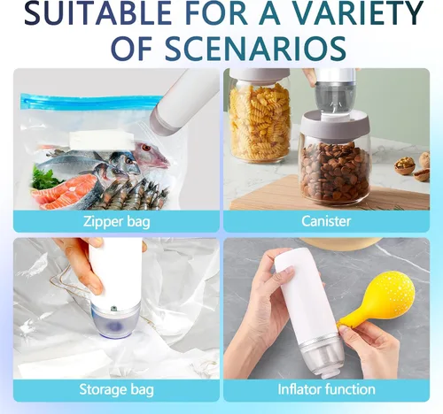 Vista 7 de Sellador al vacío de mano para alimentos, juego de máquina selladora al vacío inalámbrica portátil con 10 bolsas Sous Vide para almacenamiento