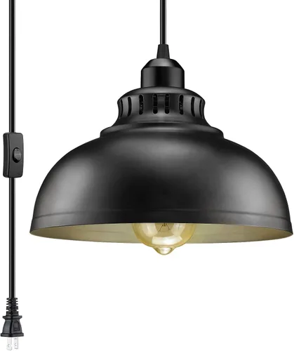 Vista 12 de Lámpara colgante enchufable, luces colgantes de 15 pies con cable de enchufe, interruptor de encendido/apagado, lámpara colgante industrial