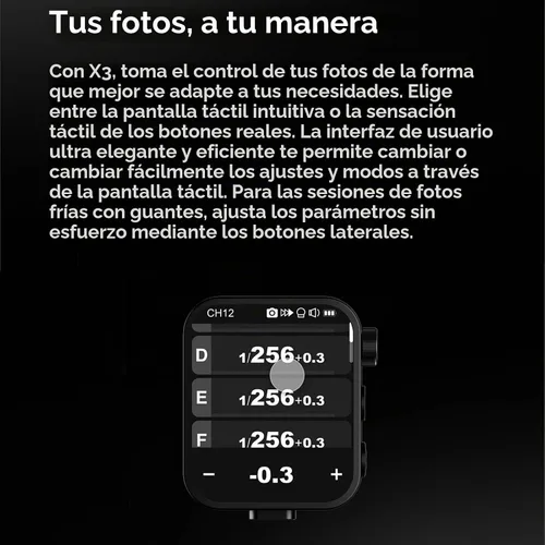 Vista 7 de Godox Disparador de flash inalámbrico X3F TTL, transmisor de flash de pantalla táctil para cámaras Fuji, batería incorporada