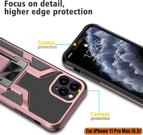 Vista 4 de Funda compatible con iPhone 11 Pro Max resistente de grado militar a prueba de golpes, doble protección (TPU+PC), funda magnética sólida y duradera