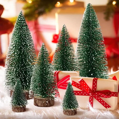 Vista 6 de 6 piezas de mini árboles de Navidad decorativos de cepillo para botellas, árboles de Navidad artificiales de mesa para interiores y exteriores, Verde