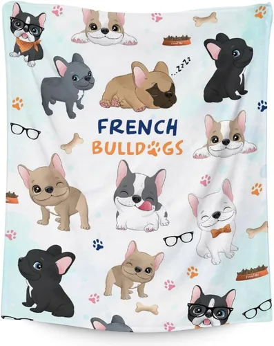 Vista 19 de Regalos de bulldog francés para niños, 30 x 40 pulgadas, mantas de bulldog francés tamaño regazo, mantas suaves y peludas con temática de perros