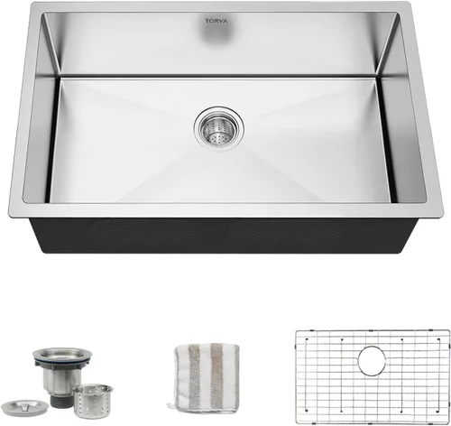 Vista 13 de TORVA Fregadero de Montaje Bajo para Cocina de 13 x 15 Pulgadas, Fregadero de Barra de Acero Inoxidable 304 Premium - Cuenca Profunda de 8 Pulgadas