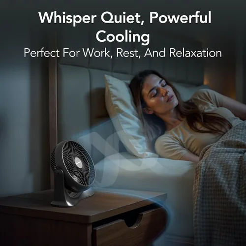 Vista 6 de Comfort Zone Ventilador circulador de aire de mesa de alta velocidad de 11 pulgadas, ventilador personal silencioso con 3 velocidades e inclinación