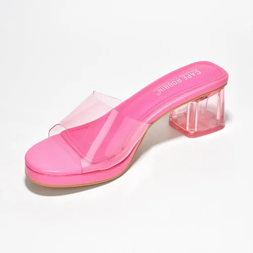 Vista 5 de Cape Robbin Anjelic - Sandalias transparentes de tacón bajo para mujer, con punta abierta redonda transparente