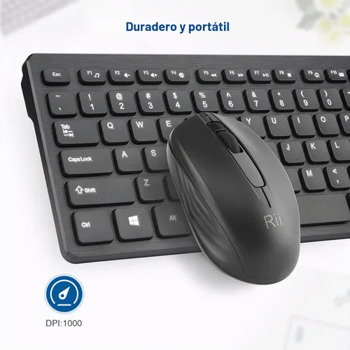 Vista 5 de Combo de teclado y mouse inalámbricos: teclado estándar Rii para PC de oficina y ratones inalámbricos ópticos (negro)