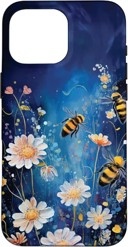 Vista 19 de Bees and Wildflowers on Dark Blue Case for iPhone 17