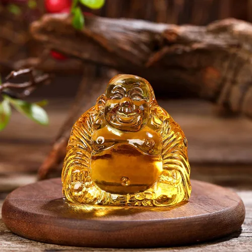 Vista 3 de Estatua de Buda sonriente de cristal curativo, mini figura de Buda feliz de la suerte, adorno de meditación Feng Shui para escritorio, automóvil