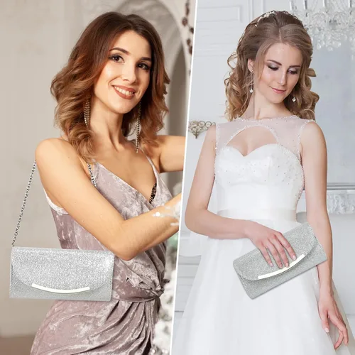 Vista 6 de Ubysoyi Bolso de mano con purpurina para mujer, bolso de noche, bolso de mano, de metal brillante, sobre formal, boda, baile de graduación, bolso