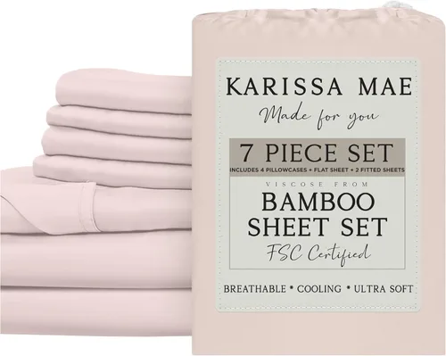 Vista 99 de KARISSA MAE Juego de sábanas de viscosa de bambú de lujo, 100% certificado FSC, refrescante, lujosamente suave, bolsillos profundos de 18 pulgadas