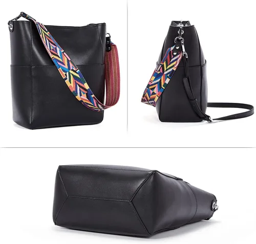 Vista 4 de Telena Bolsos cruzados para mujer, de cuero vegano, bolso cruzado para el hombro, bolsa de cubo Hobo