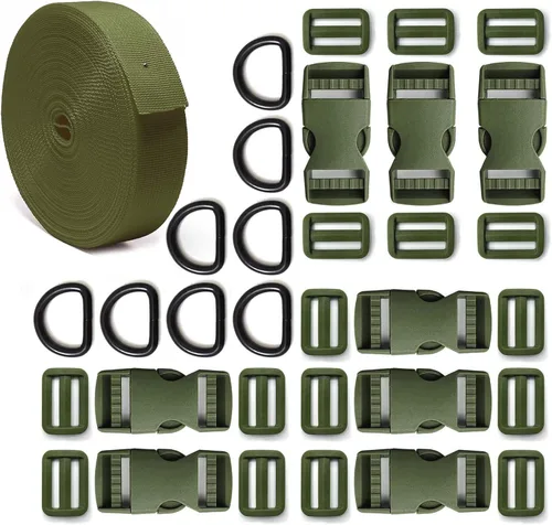 Vista 14 de 1 inch Buckle Strap Set with 10 Yards Webbing Side Release Plastic Buckle Negro