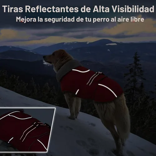 Vista 3 de Lelepet Dog Coat Reflective Waterproof Fleece Vest with Adjustable Buckle Abrigos de invierno reflectantes con cierre de ajustable, abrigos para Rojo