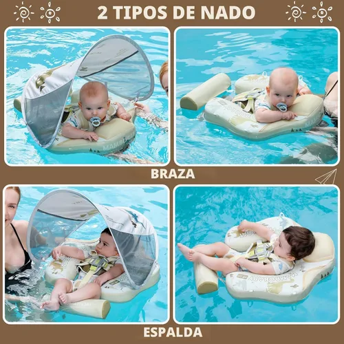 Vista 4 de GENTEACO Mambobaby Baby Swim Float with Canopy Non-Inflatable Infant Pool Float with Tail Solid Skin-Friendly Material for 3-24 Months Toddler Boys