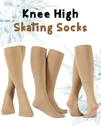 Vista 3 de Giegxin 12 pares de calcetines de patinaje sobre hielo para mujer, medias de patinaje sobre hielo hasta la rodilla, calcetines de nailon con pies