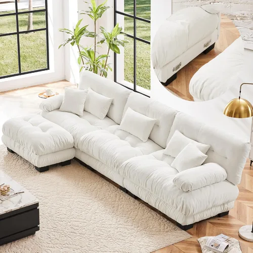 Vista 32 de KEIKI Sofá modular de 94 pulgadas con 4 almohadas, cómodo juego de sofá biplaza Cloud para sofá de asiento profundo suave y profundo, sofá biplaza