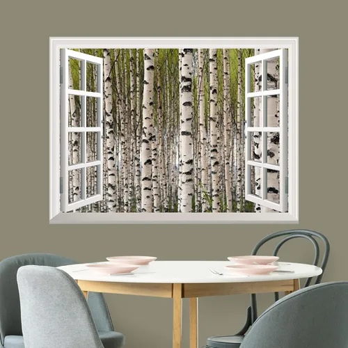 Vista 3 de Mural autoadhesivo, casa del árbol en el bosque, visualización de ventana creativa, decoración de paredes