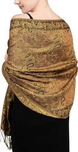 Vista 30 de Achillea Bufanda reversible de pashmina con estampado paisley – Chales y envolturas indios exóticos para vestidos de noche, festivales, todas