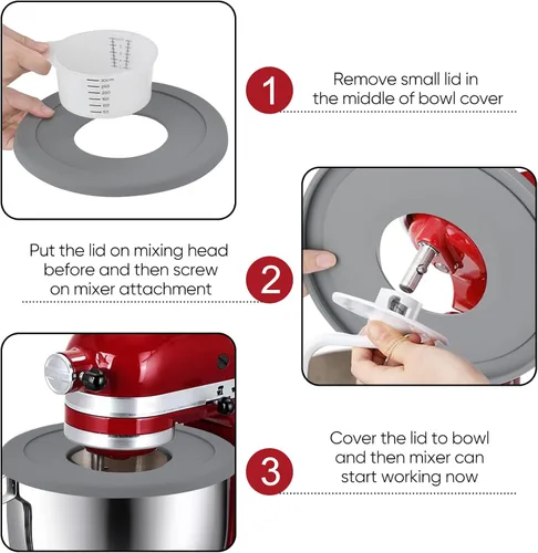 Vista 4 de Cubiertas de tazón de mezclador, tapas protectoras contra salpicaduras para mezclador de pie con cabeza inclinable KitchenAid de 4.5-5Qt, gris