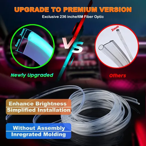 Vista 2 de Jushope - Luces LED para automóvil, luces interiores con control inalámbrico por aplicación/control remoto RF/botón, kit de iluminación ambiental