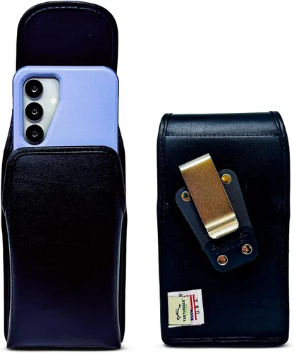 Vista 24 de Turtleback Funda diseñada para Galaxy S24 S23 S22 S21 S20 Funda de cuero negro con clip ejecutivo para cinturón, horizontal fabricada en Estados