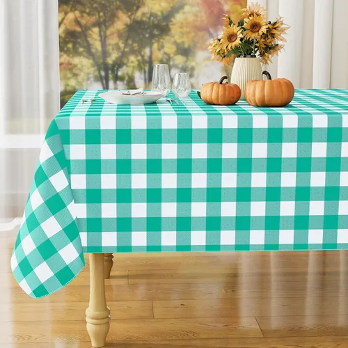 Vista 46 de Misaya - Mantel cuadrado de vinilo impermeable, mantel con respaldo de Aguamarina y blanco
