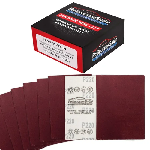 Vista 11 de ProductionShop Hojas de lija rojas de grano 100 de primera calidad, tamaño de 1/4 de hoja, caja de 30 – papel de lija con gancho y bucle, abrasivo