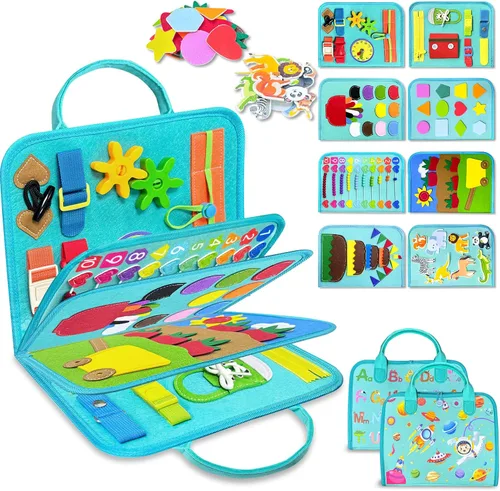Vista 10 de Exorany Busy Board Juguetes Montessori para Niños Pequeños y Niñas Regalos de Cumpleaños, Juguetes Sensoriales para Niños Pequeños, Actividades