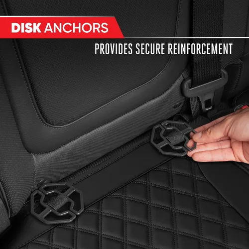 Vista 8 de Motor Trend - Cojín de asiento trasero, funda de piel sintética con costuras en diamante para automóvil, camión y SUV, acolchado, impermeable, Negro