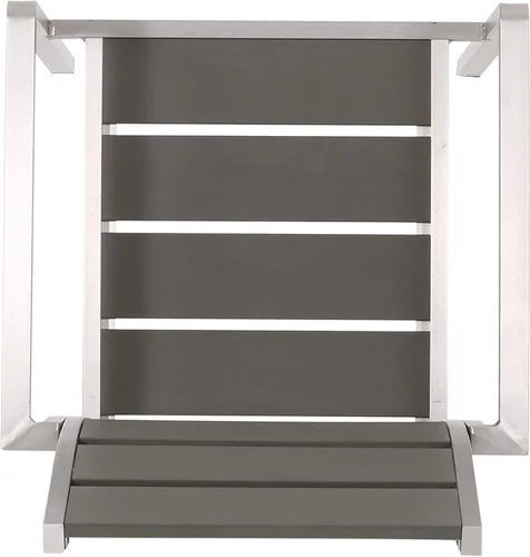 Vista 9 de GDFStudio Silla de comedor de aluminio moderna para exteriores con asiento de madera sintética (juego de 2), gris y plateado