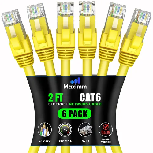 Vista 83 de Maximm Cable Ethernet Cat 6 de 0.6 pies (paquete de 6) – Cable LAN de alta velocidad, cable de Internet, cable de conexión y cable de red – UTP