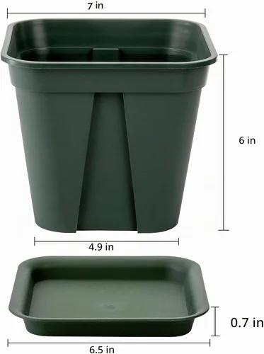 Vista 2 de Fasmov Macetas cuadradas de plástico de 7 pulgadas con orificio de drenaje, macetas de jardín para plantas de vivero, macetas de flores con bandejas
