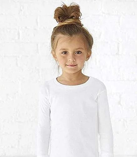 Vista 2 de Brix Camisetas de manga larga para niñas pequeñas, cuello redondo, algodón, Flexy, paquete de 4 unidades.