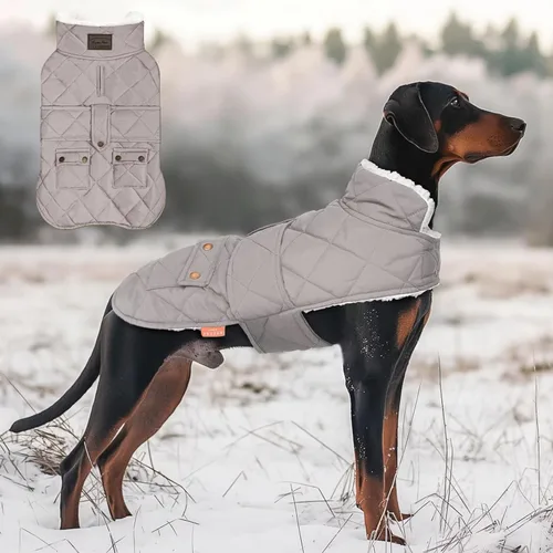 Vista 16 de KYEESE - Abrigo para perro suave, suéter para mascotas para clima frío, chaqueta impermeable para perros con forro de felpa, abrigo cálido