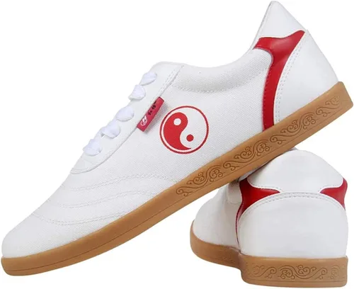 Vista 2 de Zapatos de Kung Fu para hombre y mujer, zapatos planos antideslizantes de Tai Chi, artes marciales, zapatos de lona suave, Kungfu Bottom Walking