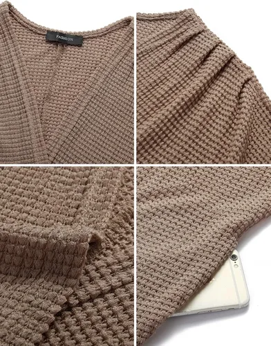 Vista 7 de ZESICA Women's 2023 Fall Casual Waffle Knit Solid Color Long Batwing Sleeve Oversized Open Front Sweater Cardigan Coat