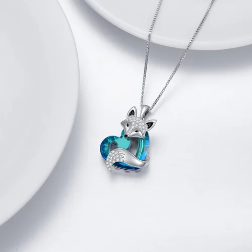 Vista 4 de PELOVNY Heart Crystal Necklace 925 Sterling Silver Peacock Fox Butterfly Necklace Cute Animal Jewelry Birthday Christmas Mothers Day Gifts for Women