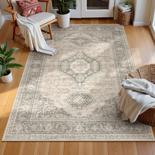 Vista 47 de Lahome Alfombra oriental lavable de área pequeña, 2 x 3 pies, para entrada, cocina, ultra fina, suave, tapete antideslizante para puerta de Azul