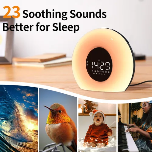 Vista 5 de Reloj despertador con luz de amanecer simulada de amanecer y atardecer 23 sonidos naturales del sueño 13 luces nocturnas de colores alarmas duales